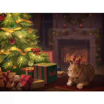 DIY 5D Алмазная вышивка крестом Кот и подарочный домик Квадратная / круглая алмазная вышивка Мозаика Искусство Украшение дома Full Round 20X30CM