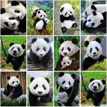 DIY 5D Алмазная вышивка Панда Алмазная картина Вышивка крестом Полный круглый дрель Горный хрусталь Подарок Настенное искусство Домашний декор Full Round 20x30CM