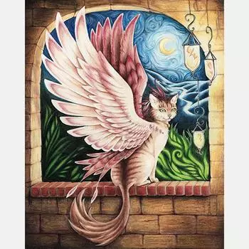 DIY 5D Алмазная вышивка животное милый кот с крыльями узор алмазная живопись Стразы Мозаика Набор для вышивки крестом 20X30CM