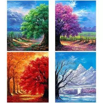 DIY 5D алмазная живопись Четыре сезона дерево Алмазная вышивка пейзаж вышивка крестом полная круглая дрель из смолы домашний декор подарок Full Round 15x20CM