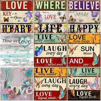 DIY 5D алмазная живопись цветок текст Алмазная вышивка бабочка вышивка крестиком полный круглый/дрель Смола домашний декор художественный подарок Full Round 20x20CM