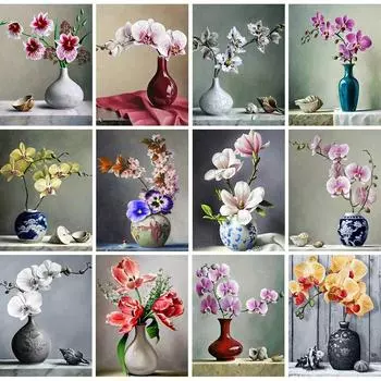Diy 5D алмазная живопись цветы в вазе набор для вышивки крестом полная квадратная вышивка мозаика художественная картина из страз Декор подарок Full Round 20x30CM