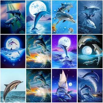 DIY 5D алмазная живопись Дельфин, полная круглая Алмазная вышивка, животное, стразы, картина, мозаика, вышивка крестом, домашний декор, подарок Full Round 20x30CM