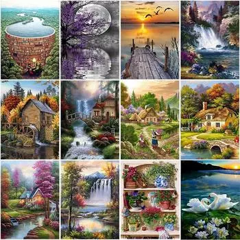 DIY 5D алмазная живопись дом Алмазная вышивка полная круглая дрель пейзаж водопад мозаика вышивка крестиком стразы домашний декор Full Round 20x30CM