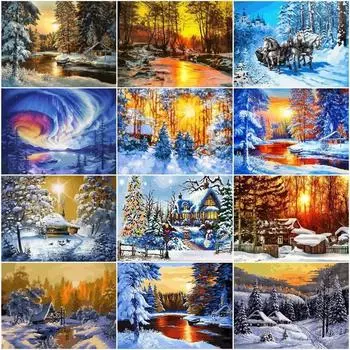 DIY 5D алмазная живопись «Дом» Алмазная вышивка зимний снежный пейзаж полная круглая мозаика из смолы пейзаж наборы для вышивки крестом Full Round 20x30CM