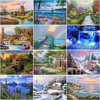 DIY 5D алмазная живопись дом Алмазная вышивка пейзаж водопад мозаика полная круглая дрель горный хрусталь вышивка крестиком Декор подарок Full Round 20x30CM