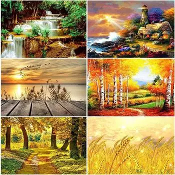 DIY 5D алмазная живопись дом Алмазная вышивка Пейзаж Осеннее дерево полная круглая мозаика стразы вышивка крестом домашний декор Full Round 20x30CM