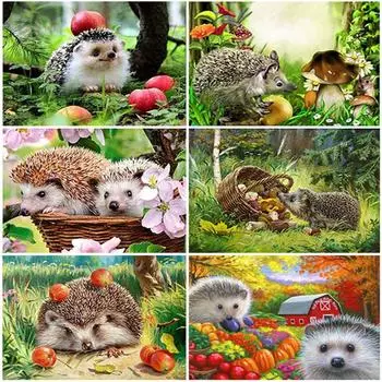DIY 5D алмазная живопись «Ежик», полная круглая дрель, алмазная вышивка животных, наборы для вышивки крестом, настенный художественный подарок, домашний декор Full Round 20x30CM