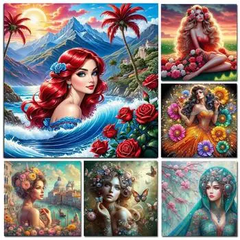 DIY 5D алмазная живопись Фэнтези цветок женщина полный круглый квадратный алмаз вышивка мозаика наборы крестиков для домашнего декора подарок square 30x30cm белый