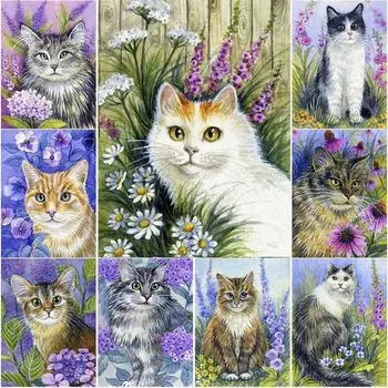 DIY 5D алмазная живопись Fiowers и кошки Алмазная мозаика наборы крестиков украшение дома полная круглая алмазная вышивка Round 20x30cm