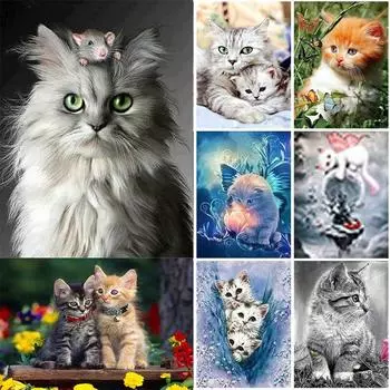 DIY 5D алмазная живопись кошка домашнее животное Алмазная мозаика наборы крестиков украшение дома полная круглая алмазная вышивка Round 20x30cm