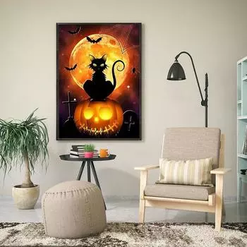 DIY 5D алмазная живопись кошка картина Хэллоуин тыква полная дрель Алмазная мозаика Алмазная вышивка животное узор вышивка крестом Full Round 20x30CM