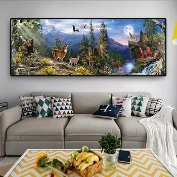 Diy 5D алмазная живопись лесные животные лунный пейзаж большой размер Алмазная вышивка мозаика полная дрель наборы крестиков Декор 20x60CM
