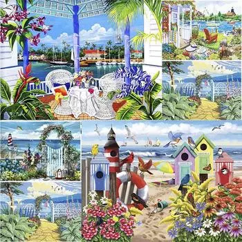 DIY 5D алмазная живопись летние каникулы Алмазная мозаика наборы крестиков украшение дома полная круглая алмазная вышивка Round 20x30cm