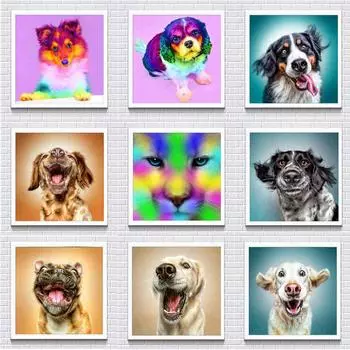 DIY 5D алмазная живопись мультфильм животных кошка и собака полная круглая алмазная инкрустация украшение дома 60x60CM темно серый