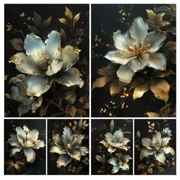 Diy 5D алмазная живопись новая коллекция 2024 золотисто-белые цветы полная вышивка стразами цветочная мозаика наборы крестиков Настенный декор Square drill 30x40cm