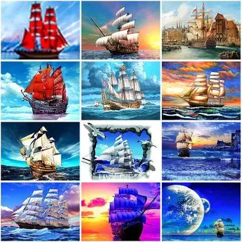 DIY 5D алмазная живопись парусник Алмазная вышивка крестиком полная круглая дрель стразы из смолы домашний декор подарок Full Round 15x20CM