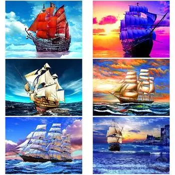 DIY 5D алмазная живопись Парусник Алмазная вышивка вид на море вышивка крестиком полная круглая дрель домашний декор ручной художественный подарок Full Round 15x20CM