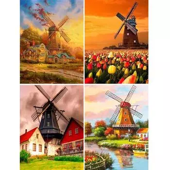 Diy 5D алмазная живопись Пейзаж Ветряная мельница Набор для вышивки крестом Полный дрель Круглая вышивка Мозаика Художественная картина Декор из страз Full Round 20x30CM