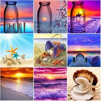 DIY 5D алмазная живопись пляжная Алмазная художественная вышивка вид на море вышивка крестиком полная круглая дрель из смолы домашний декор ручной подарок Full Round 20x20CM