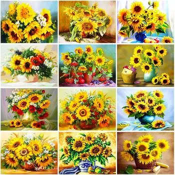 DIY 5D алмазная живопись «Подсолнух», полная круглая дрель, цветочная Алмазная вышивка, наборы для вышивки крестом, мозаика, настенное искусство из смолы, домашний декор Full Round 20x30CM