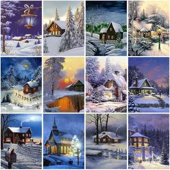 Diy 5D алмазная живопись полная круглая дрель зимняя природа вышивка крестиком мозаика Смола Алмазная вышивка набор снежный пейзаж декор Full Round 20x30CM