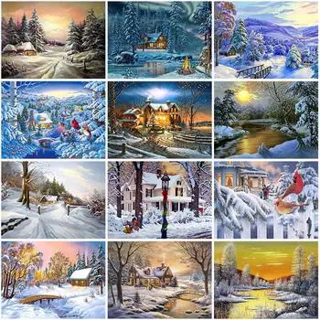 Diy 5D алмазная живопись, полная круглая дрель, зимний снег, живописная Алмазная вышивка, мозаика, набор для вышивки крестом, настенный художественный подарок, домашний декор Full Round 20x30CM