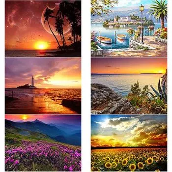 DIY 5D алмазная живопись полная круглая дрель закат пляж Алмазная вышивка вид на море вышивка крестиком искусство домашний декор ручной подарок Full Round 15x20CM