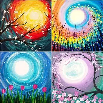 DIY 5D алмазная живопись полная луна вышивка крестиком цветок Алмазная вышивка полная круглая дрель мозаика домашний декор ручной подарок Full Round 20x20CM