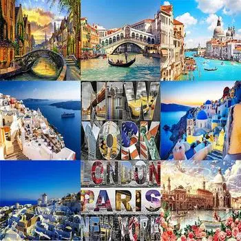 DIY 5D алмазная живопись Путешествие на велосипеде Алмазная мозаика наборы для вышивки крестом украшение дома полная круглая алмазная вышивка Round 20x30cm