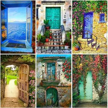 DIY 5D алмазная живопись садовый пейзаж полный круглый дрель цветок алмазная вышивка дверь пейзаж мозаика украшение дома Full Round 20x30CM