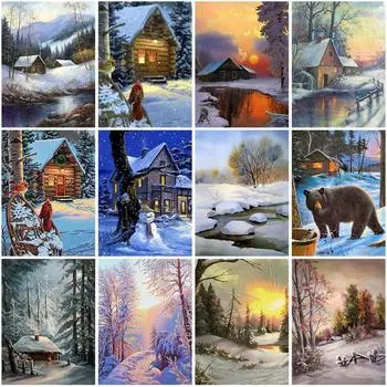 DIY 5D алмазная живопись снежный пейзаж зимняя Алмазная вышивка полная квадратная дрель комплект мозаики из смолы настенный художественный подарок домашний декор Full Round 20x30CM
