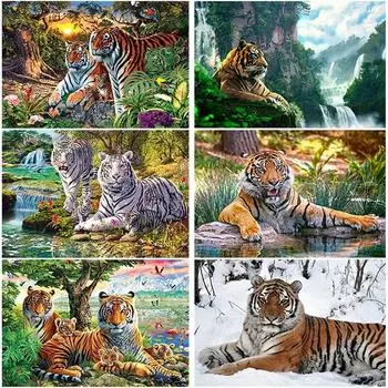 DIY 5D алмазная живопись Тигр Алмазная вышивка крестиком мозаика животных полная круглая дрель стразы художественная стена домашний декор Full Round 20x30CM