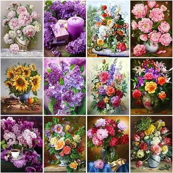DIY 5D алмазная живопись ваза для цветов вышивка крестиком полная круглая Алмазная вышивка мозаика Цветочная картина из страз Декор подарок Full Round 20x30CM