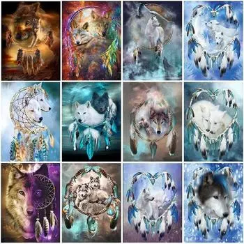 DIY 5D алмазная живопись волк Ловец снов Алмазная вышивка животное вышивка крестиком полная круглая дрель ручной Hoem Декор подарок Full Round 20x30CM