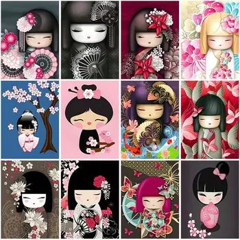 DIY 5D алмазная живопись, вышивка крестиком, полная круглая дрель, японская кукла, мультяшная Алмазная вышивка, мозаика, домашний декор, подарок ручной работы Full Round 20X30CM