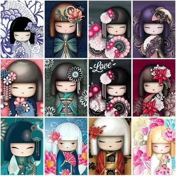 DIY 5D алмазная живопись, вышивка крестом, полная круглая смола, японская кукла, мультяшная Алмазная вышивка, мозаика, домашний декор, подарок ручной работы Full Round 20X30CM