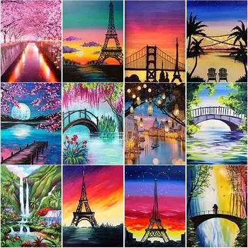 DIY 5D алмазная живопись закат мост Алмазная вышивка пейзаж вышивка крестиком пейзаж полная круглая дрель домашний декор подарок Full Round 15x20CM