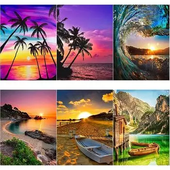 DIY 5D алмазная живопись закат пляж Алмазная вышивка вид на море вышивка крестом полная круглая дрель искусство домашний декор ручной подарок Full Round 15x20CM