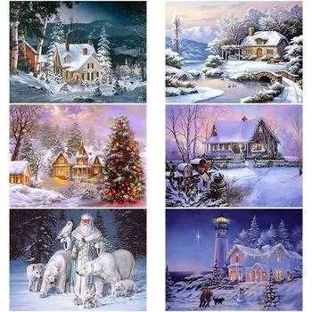 DIY 5D алмазная живопись зимний снежный пейзаж Алмазная вышивка дом полная круглая дрель мозаика вышивка крестом горный хрусталь домашний декор Full Round 20x30CM