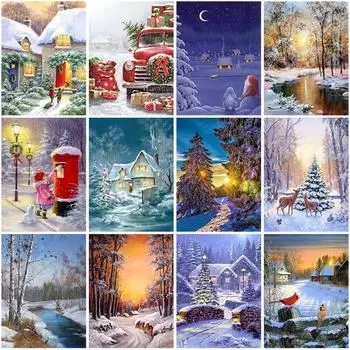 DIY 5D алмазная живопись Зимний снежный пейзаж полная алмазная вышивка круглая мозаика пейзаж вышивка крестом стены книги по искусству домашний декор Full Round 20x30CM