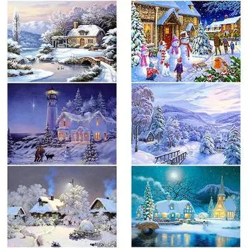 DIY 5D алмазная живопись Зимний снежный пейзаж Алмазная вышивка Пейзаж Дом Полный круглый мозаичный горный хрусталь Декор для вышивки крестом Full Round 20x30CM