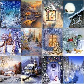 Diy 5D алмазная живопись зимний снежный пейзаж вышивка крестиком полная алмазная вышивка мозаичная картина стразы подарок домашний декор Full Round 20x30CM