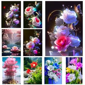 DIY 5D Алмазный Цветной Цветочный Набор Для Вышивки Крестом Полный Круглый Квадратный Алмазный Вышивка Роза Мозаика Художественная Картина Подарочное Украшение Full Round 20x30CM