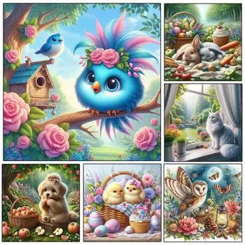 DIY 5D Алмазный Рисунок Животное Полный Круг Квадратная Мозаика Пейзаж Птица Кошка Алмазная Вышивка Картина Домашнее Украшение Подарок Full Round 20x20CM