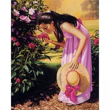 DIY 5D Алмазная картина Женщина с цветком Алмазная вышивка 20X30CM