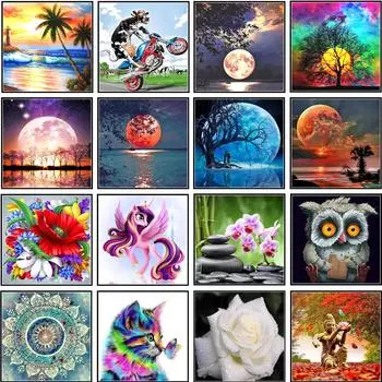 DIY 5D Алмазная картина Полный круг Алмазная вышивка Крестом Мозаика Пейзаж Животное 30x30CM красный