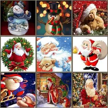 DIY 5D Алмазная Картина Рождественский Снеговик Полная Круглая Дрель Мозаика Медведь Вышивка Крестом Рождественские Украшения Для Дома Full Round 20x20CM