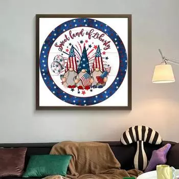 DIY 5D Diamond Art Флаг США Тематическая безликая кукла Узор Красочная смола Круглые стразы Картина Яркий цвет Взрослые дети Картина Домашний декор Подарок синий