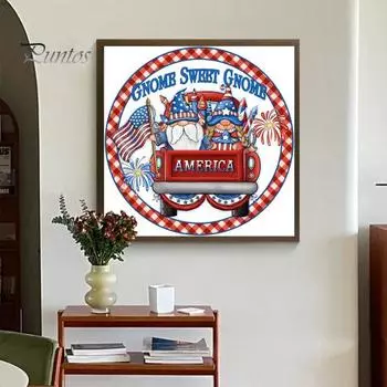 DIY 5D Diamond Art Флаг США Тематическая безликая кукла Узор Красочная смола Круглые стразы Картина Яркий цвет Взрослые дети Картина Домашний декор Подарок красный